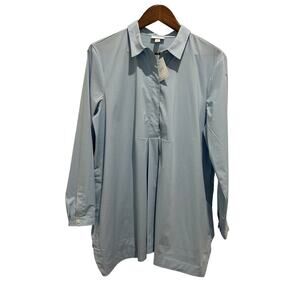 NWT J.Jill Light Blue Lagenlook Popover Hidden Pockets Side Vents Petite L